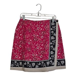 AB Studios Vintage Red and Black Floral Wrap Skirt Size Medium